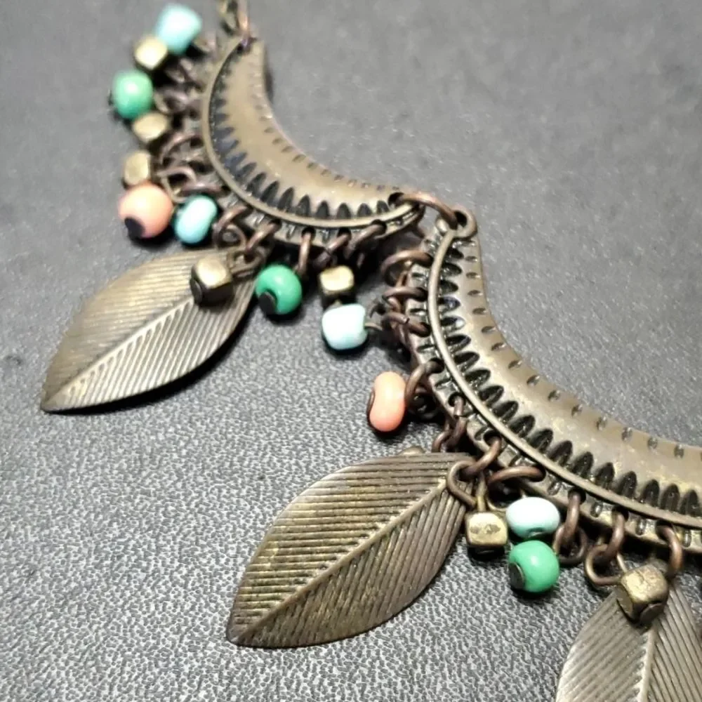 Bronze tone leaf necklace 22-24.5" - Picture 5 of 11